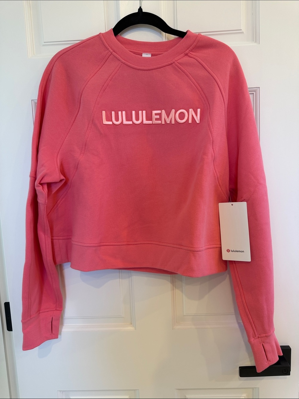 lululemon athletica Coral Pink Logo Crewneck Crop Sweatshirt